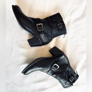 FRYE Karla Engineer Short Moto Heel Boot | Black Leather Ankle Women 8.5